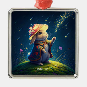 Fantasy Cute Bunny Mushroom Stars Metal Ornament
