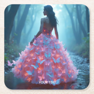 Fantasy Cute Butterfly Dress Forest Square Paper Coaster