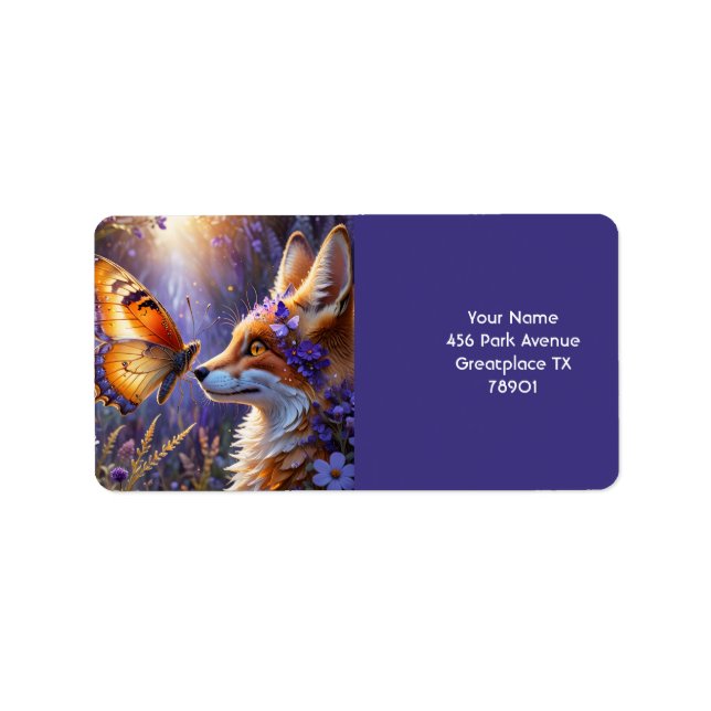 Fantasy Cute Butterfly Fox Flowers Label (Front)