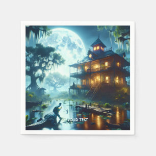 Fantasy Cute Cabin Lake Crocodile Napkin