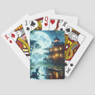 Fantasy Cute Cabin Lake Crocodile Playing Cards