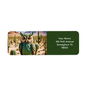 Fantasy Cute Cactus Owl Desert Return Address Label