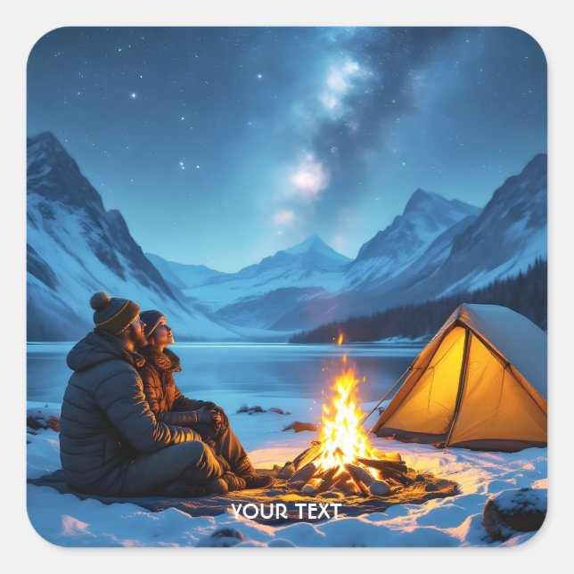 Fantasy Cute Camp Fire Stars Square Sticker (Front)