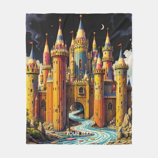 Fantasy Cute Castle From Pencils Fleece Blanket (Front)
