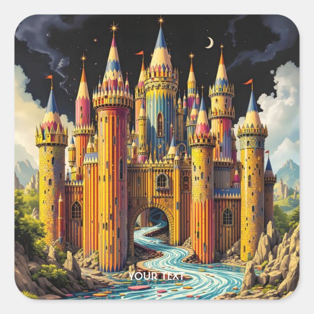 Fantasy Cute Castle From Pencils Square Sticker (Front)