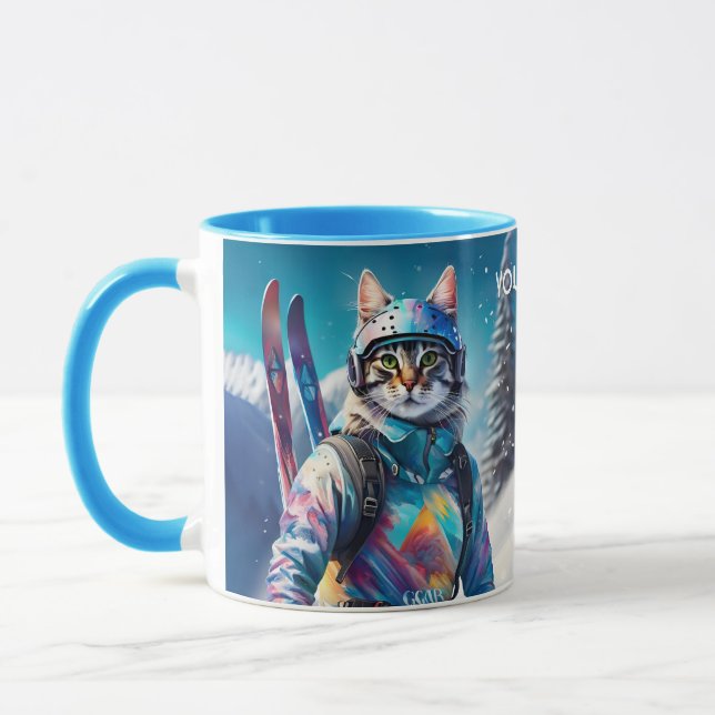 Fantasy Cute Cat Alpine Skis Mug (Left)