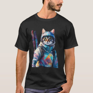Fantasy Cute Cat Alpine Skis T-Shirt