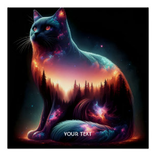 Fantasy Cute Cat Double Exposition Poster