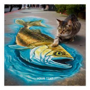 Fantasy Cute Cat Fish Road Poster