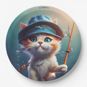 Fantasy Cute Cat Fishing Rod Paper Plate