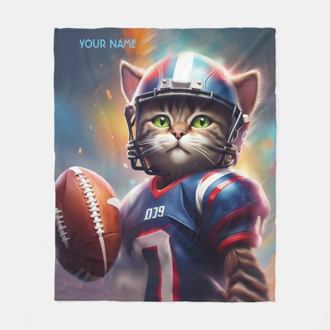 Fantasy Cute Cat Football Uniform Fleece Blanket (Front)