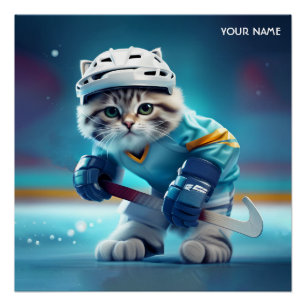 Fantasy Cute Cat Hockey Uniform Poster