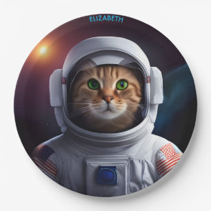 Fantasy Cute Cat In Astronaut Spacesuit Paper Plate