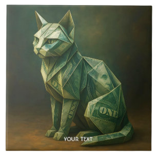 Fantasy Cute Cat Money Origami Ceramic Tile