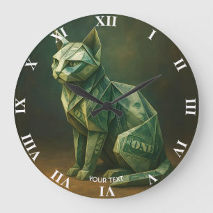 Fantasy Cute Cat Money Origami Large Clock
