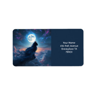 Fantasy Cute Cat Moon Clouds Label