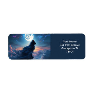 Fantasy Cute Cat Moon Clouds Return Address Label