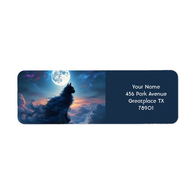 Fantasy Cute Cat Moon Clouds Return Address Label (Front)