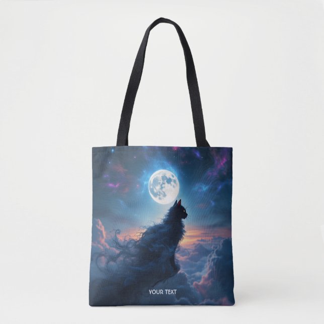 Fantasy Cute Cat Moon Clouds Tote Bag (Front)