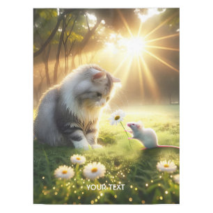 Fantasy Cute Cat Mouse Flower Tablecloth