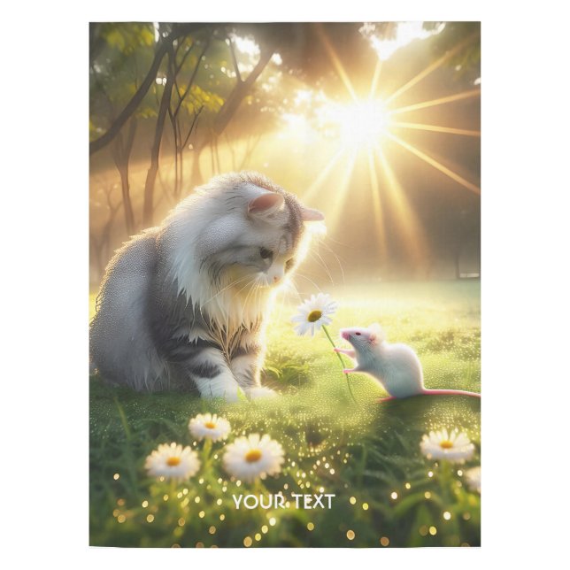 Fantasy Cute Cat Mouse Flower Tablecloth (Front)