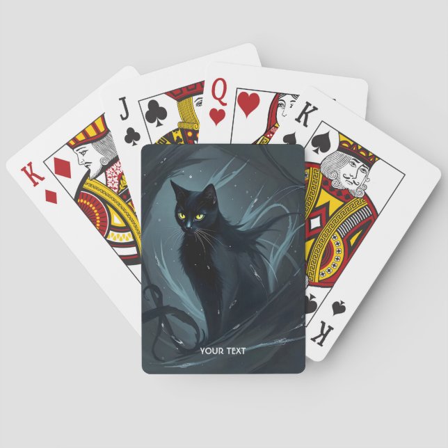 Fantasy Cute Cat Night Black Playing Cards (Back)