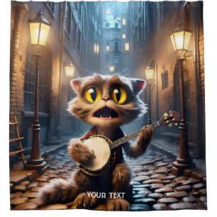 Fantasy Cute Cat Playing Banjo Shower Curtain