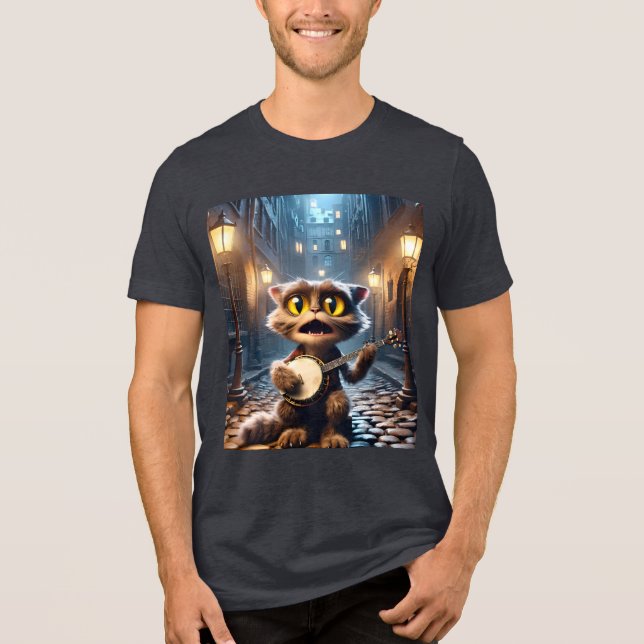 Fantasy Cute Cat Playing Banjo Tri-Blend Shirt (Front)