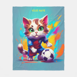 Fantasy Cute Cat Soccer Football Fleece Blanket