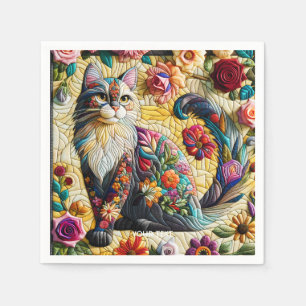Fantasy Cute Cat Stained Glass Napkin