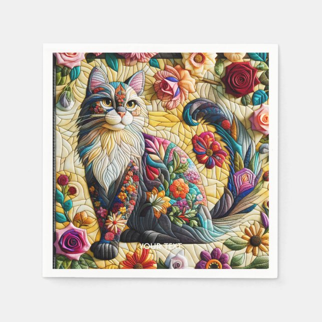 Fantasy Cute Cat Stained Glass Napkin (Front)
