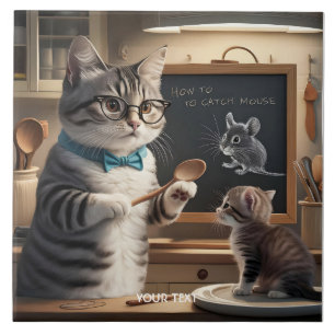 Fantasy Cute Cat Teaching Kitten Ceramic Tile