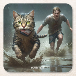 Fantasy Cute Cat Wallet Boy Square Paper Coaster