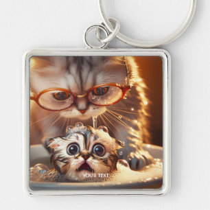Fantasy Cute Cat Washing Kitten Key Ring