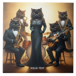 Fantasy Cute Cats Jazz Band Ceramic Tile