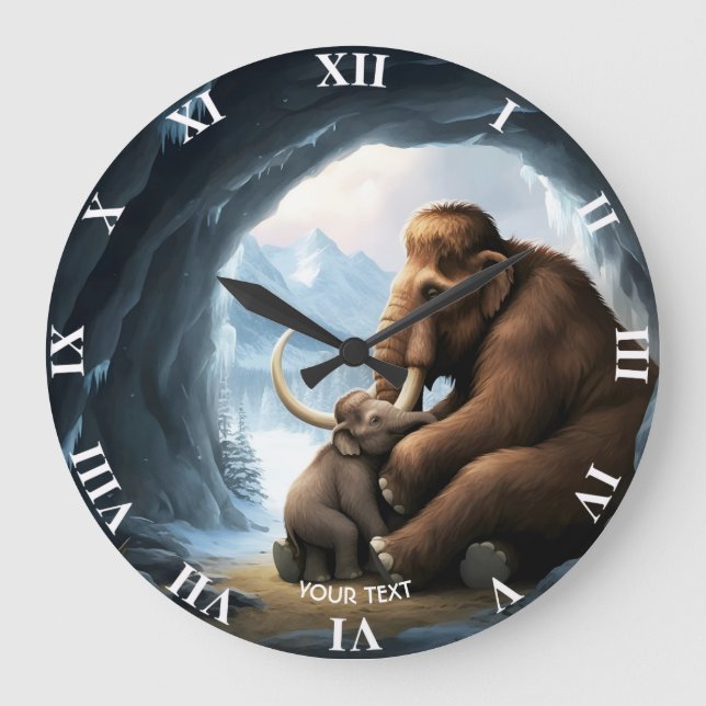 Fantasy Cute Cave Baby Mammoth Large Clock (Front)