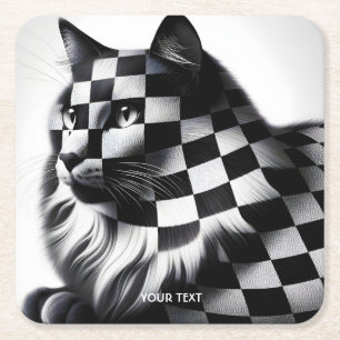 Fantasy Cute Chequered Lovely Cat Square Paper Coaster