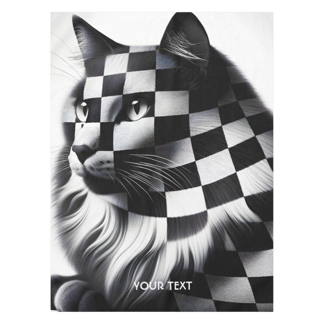 Fantasy Cute Chequered Lovely Cat Tablecloth (Front)