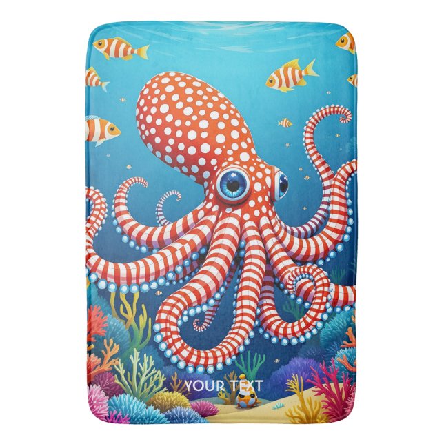 Fantasy Cute Chequered  Octopus Sea Bath Mat (Front Vertical)