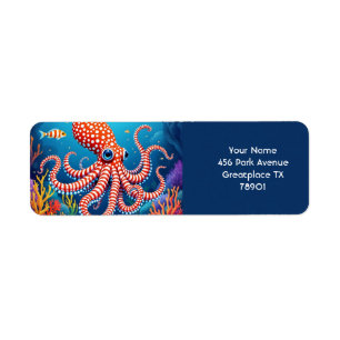 Fantasy Cute Chequered Octopus Sea Return Address Label