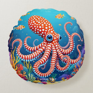 Fantasy Cute Chequered Octopus Sea Round Cushion