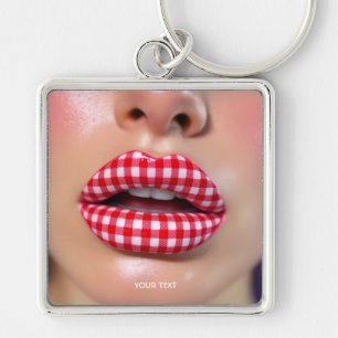 Fantasy Cute Chequered Red Lips Key Ring