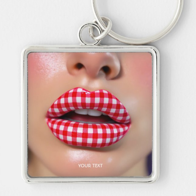 Fantasy Cute Chequered Red Lips  Key Ring (Front)