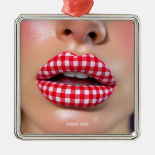 Fantasy Cute Chequered Red Lips Metal Ornament