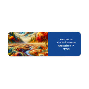 Fantasy Cute Chequered Surreal Landscape Return Address Label