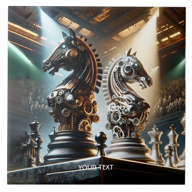 Fantasy Cute Chess Knights Pieces Ceramic Tile (Front)