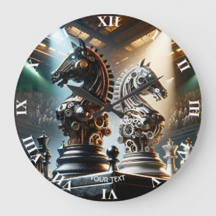 Fantasy Cute Chess Knights Pieces Large Clock