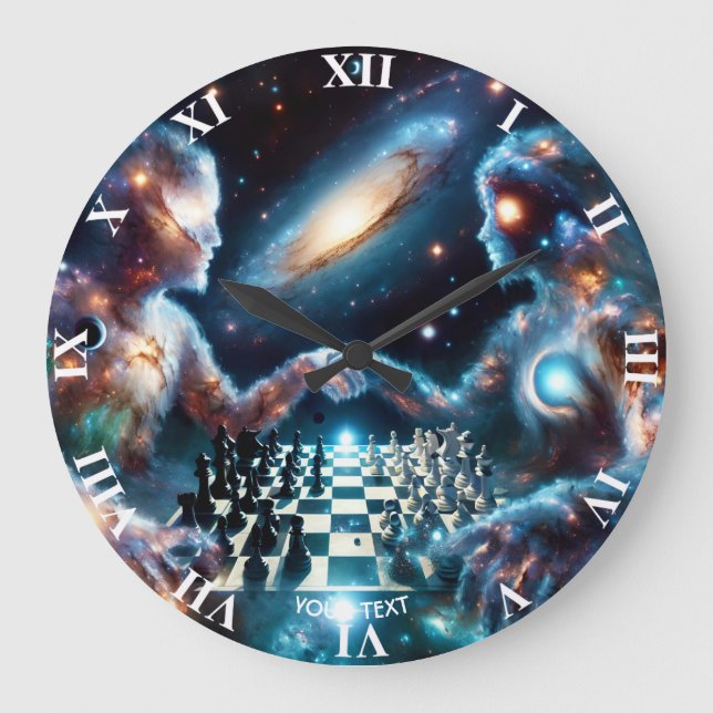 Fantasy Cute Chess Space Stars Large Clock (Front)