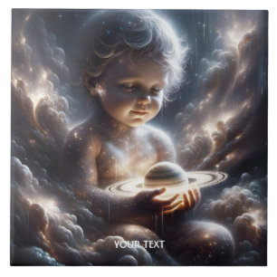 Fantasy Cute Child Space Stars Ceramic Tile