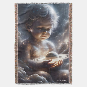 Fantasy Cute Child Space Stars Throw Blanket